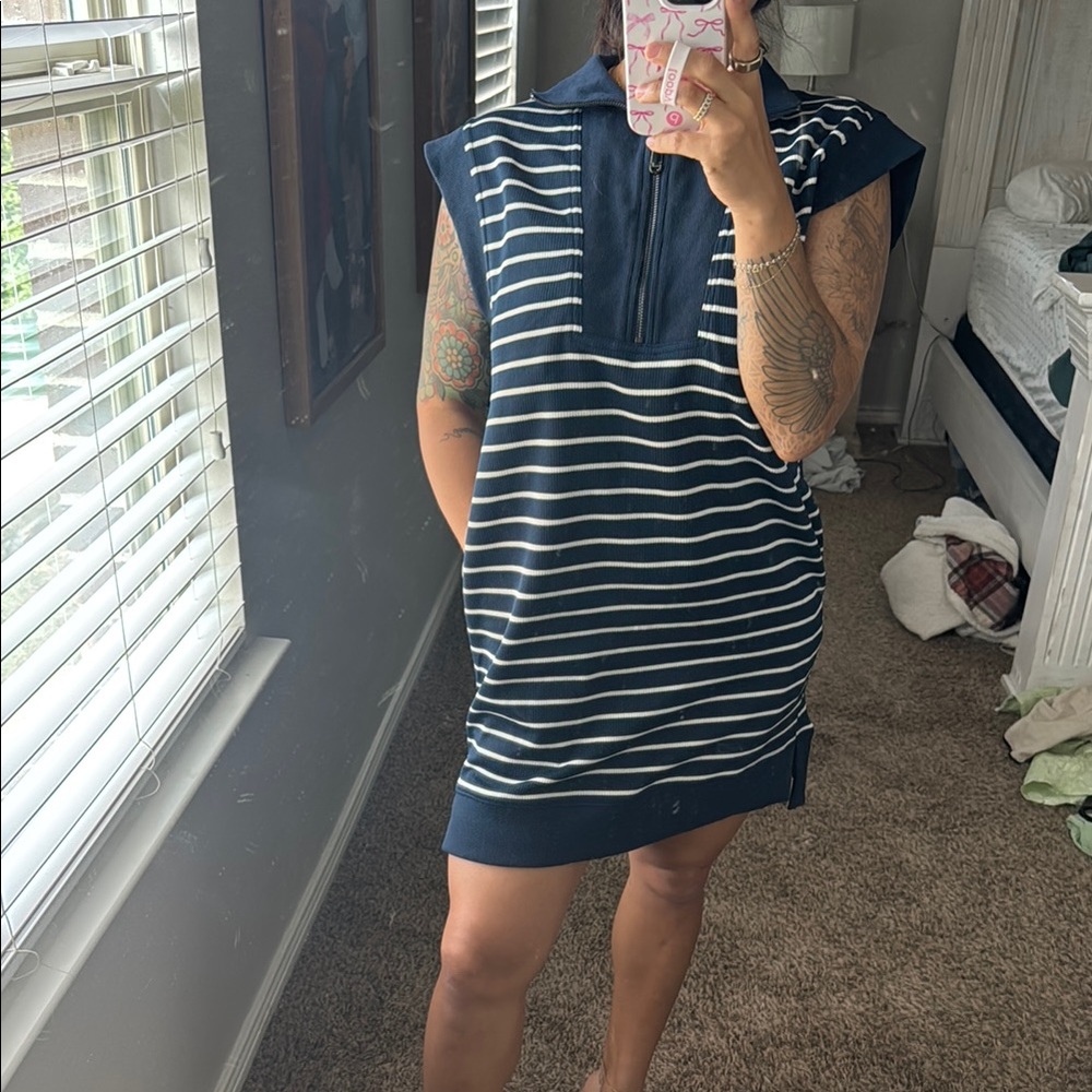Entro Navy and White Striped Dress